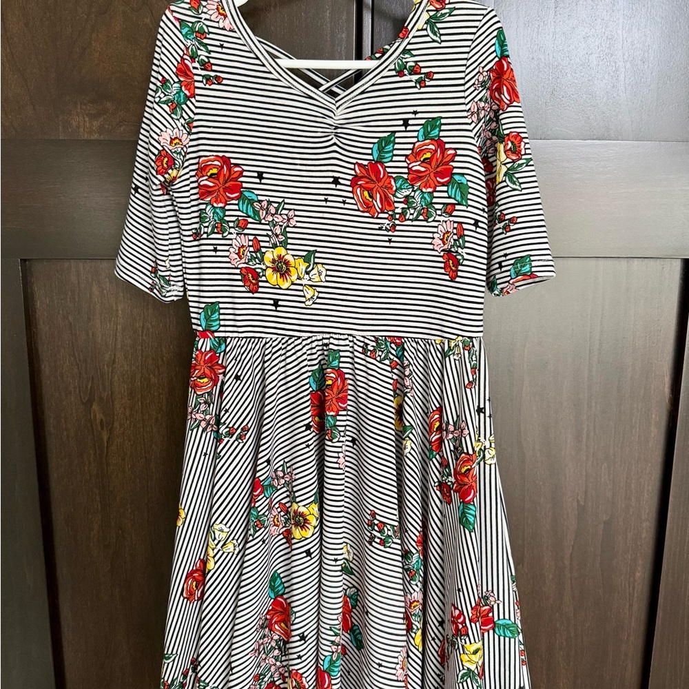 Dot Dot Smile Striped Floral Dress - Black, Red, Yellow